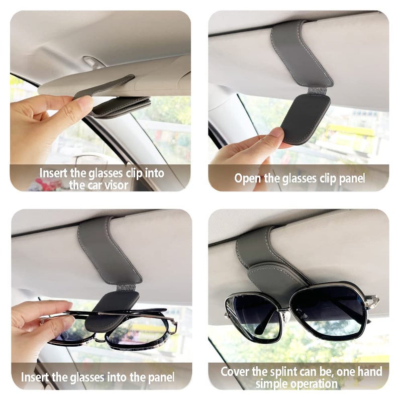 CMWWYFC 2Pcs Sunglass Holder for Car  Magnetic Leather Eyeglass Hanger Clip for Car Sun Visor  Sunglasses Holder and Ticket Card Clip for Car Visor Accessories (Gray) - Image 5